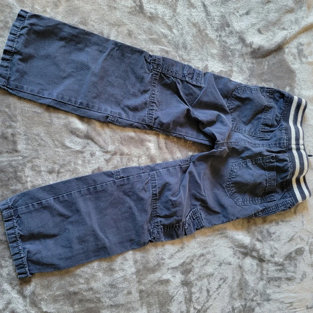Gymboree Cargo Pants Kids Size 5 Navy Blue Good Cotton Drawstring Striped Waist
